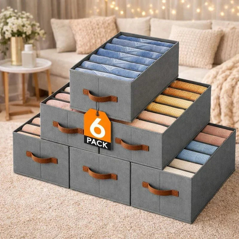 Premium Foldable Clothes Storage Organizer – Pack of 6 | Space-Saving Wardrobe Box